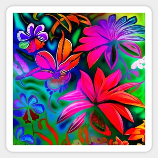 Hawaiian Hibiscus Flowers Psychedelic Floral Gift Mom Luxury Trippy Vibrant Colorful Sticker